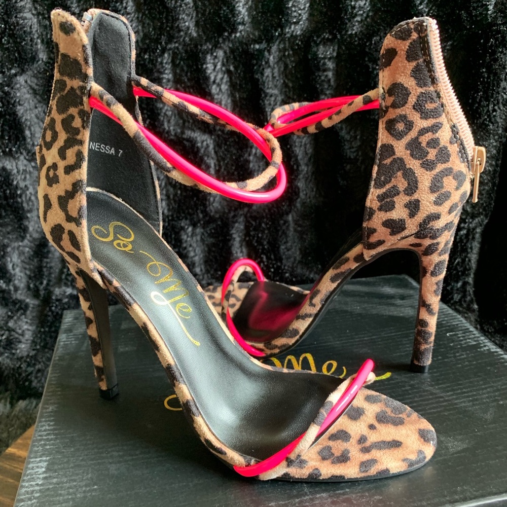Brand New With Box Leopard and Neon Pink Pumps